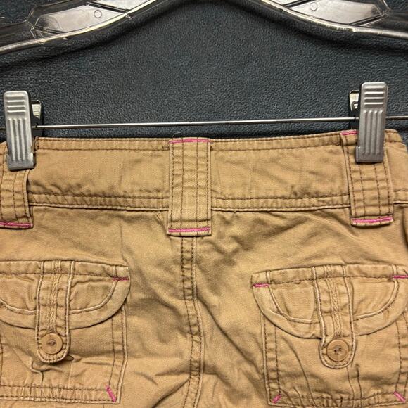 Vintage OP Adjustable Khaki Shorts Sz 5 Pink Stitching Plaid Waist Skater Cali - Picture 5 of 10